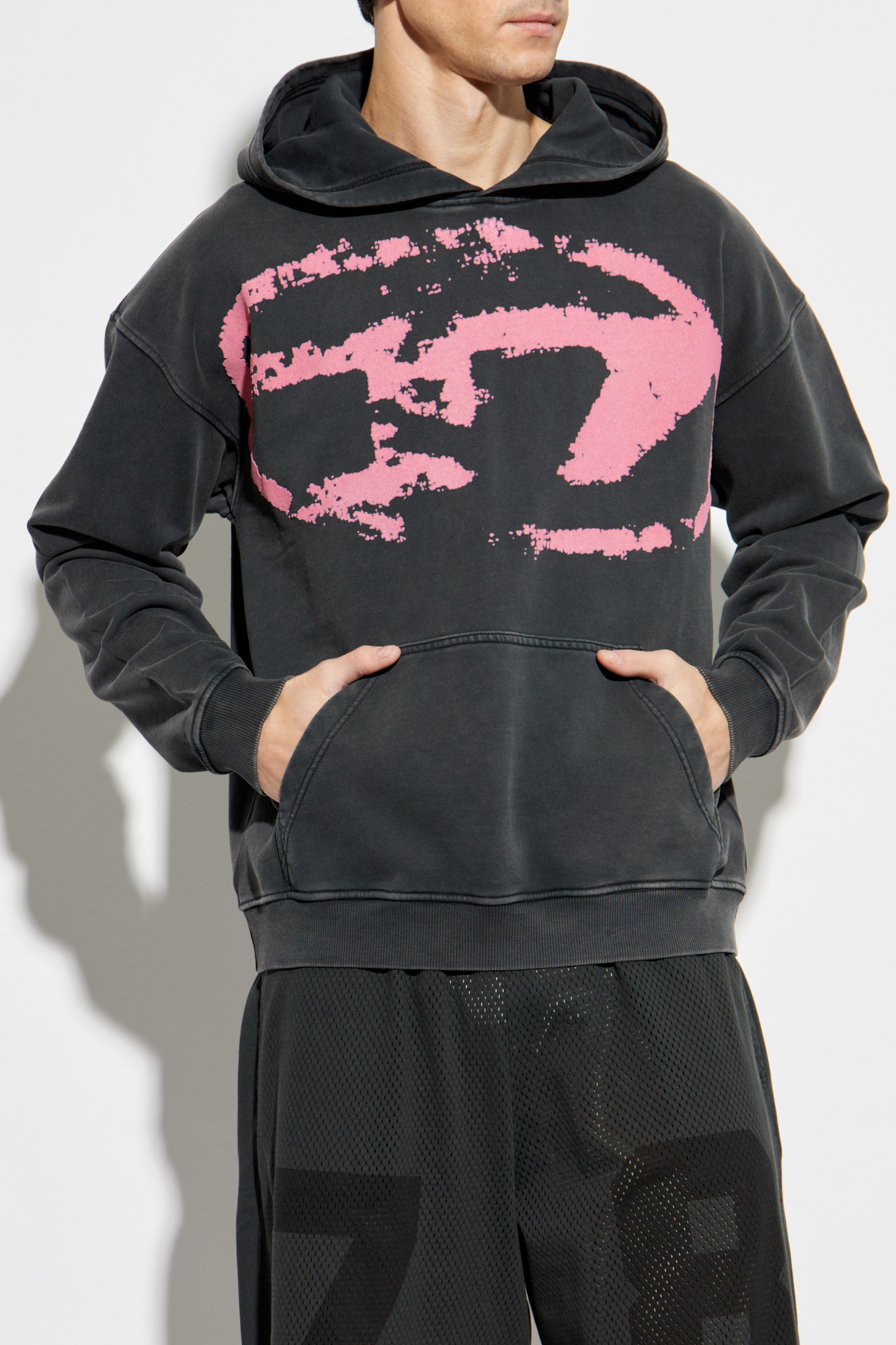 【DIESEL】s-boxt-hood-circle Men's Hoodie with Diesel label | Black | Diesel